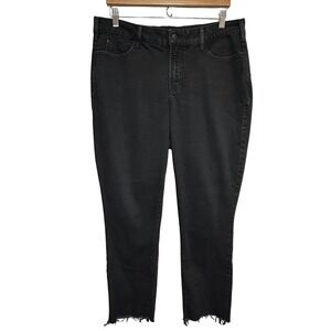 NYDJ Alina Jean Legging Womens 14 Black Denim Lift Tuck Stretch High‎ Rise Fray